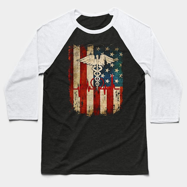 Patriotic Registered Nurse USA Flag Nursing RN Healthcare Baseball T-Shirt by sumikoric